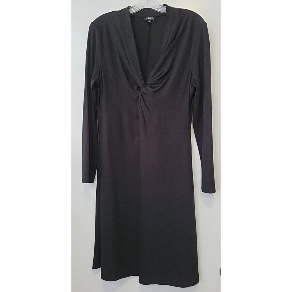 Talbots Petite Knotted Knee Length Dress V Neck Black 12P